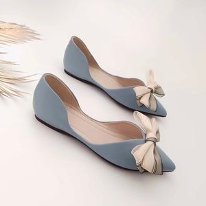Ballet Flats, dusty blue, with organza bow.